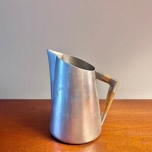 1960s Royal Holland KMD Daalderop Pewter and Teak Coffee Tea Creamer Pitcher